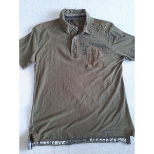 ProjekRaw 1st Edition‎ Men Large Military Green Art Logo Polo Shirt Short Sleeve